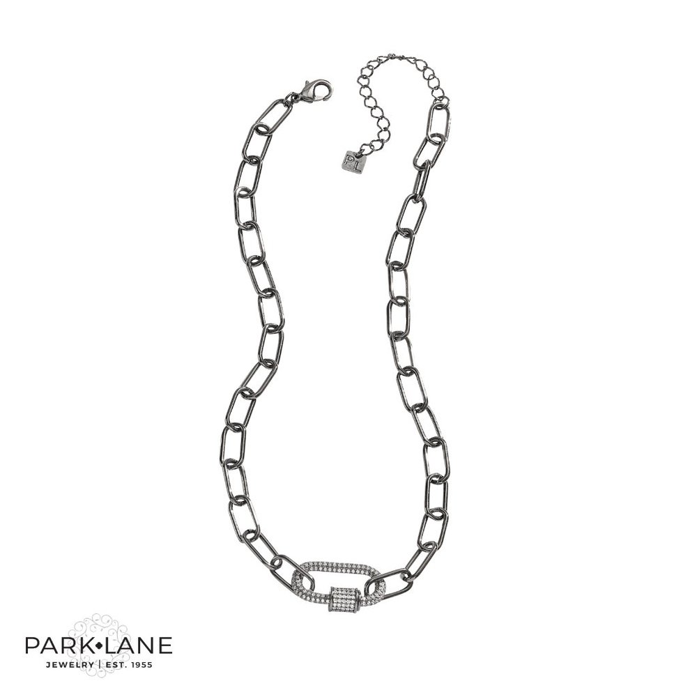 NWT PAPERCLIP HEMATITE BLACK FASHION ZOEY NECKLACE SPARKLING STONES